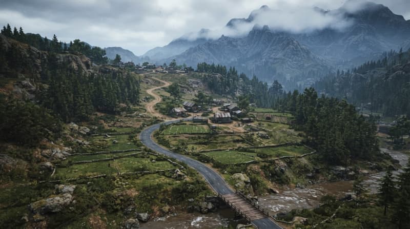 Rural highlands and mountain road