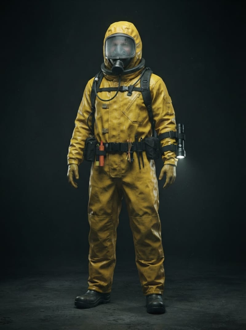 A hazmat-suited explorer