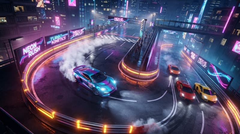 Drift through neon city streets