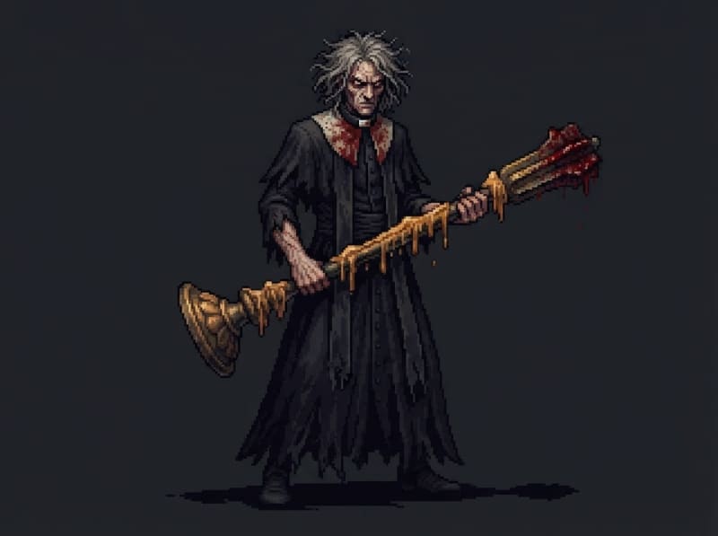 Rogue preacher with iron candlestick