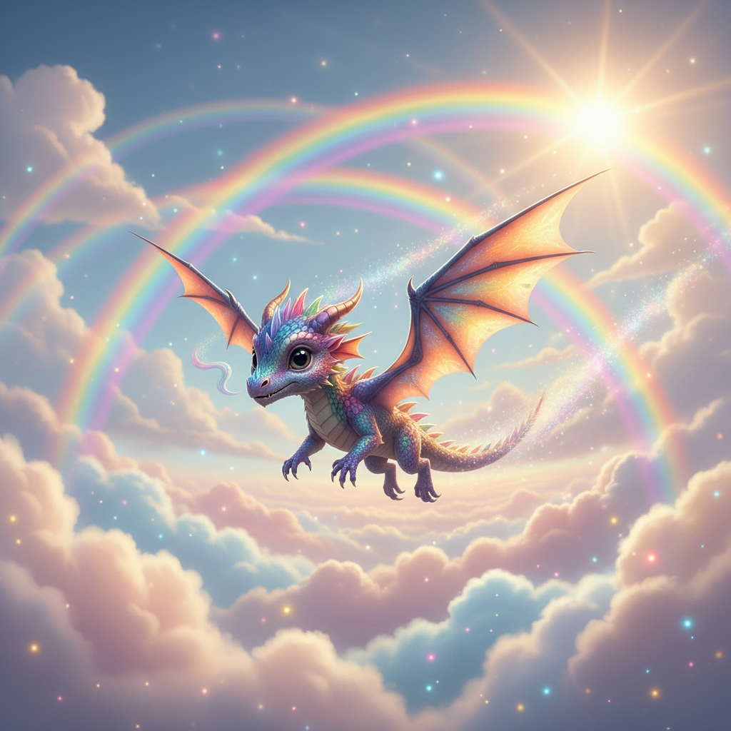 Rainbow Flying Baby Dragon