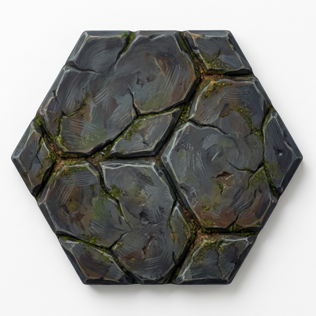 Image: A top-down, high-quality, hexagonal stone floor ti
