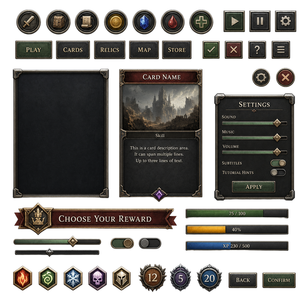 roguelike deck builder UI kit: round (2)