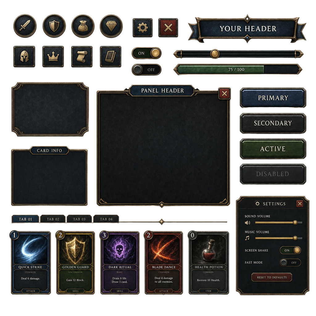 roguelike deck builder UI kit: round