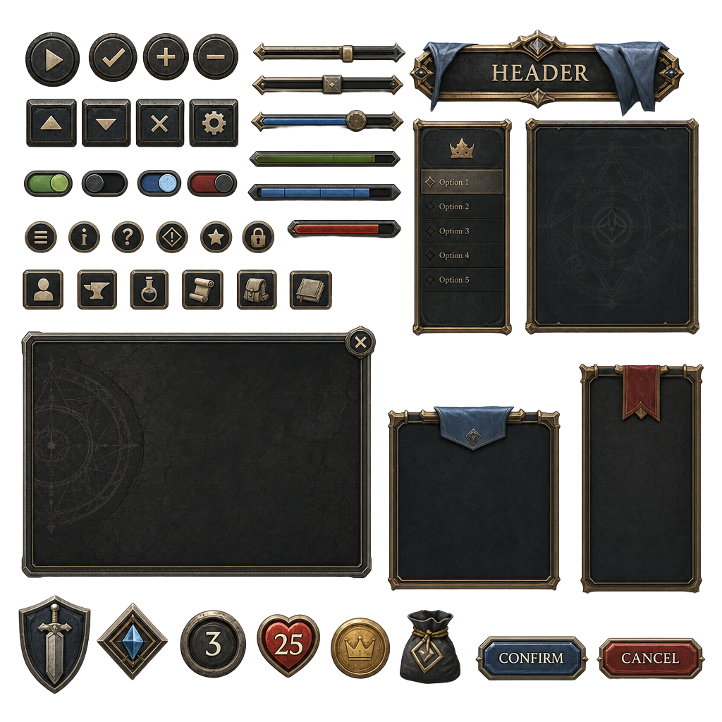 roguelike deck builder UI kit: round (3)