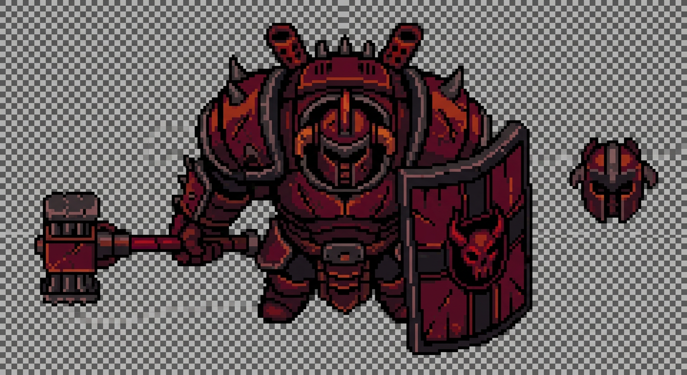 Image: top-down pixel art sprite of a large brute enemy,