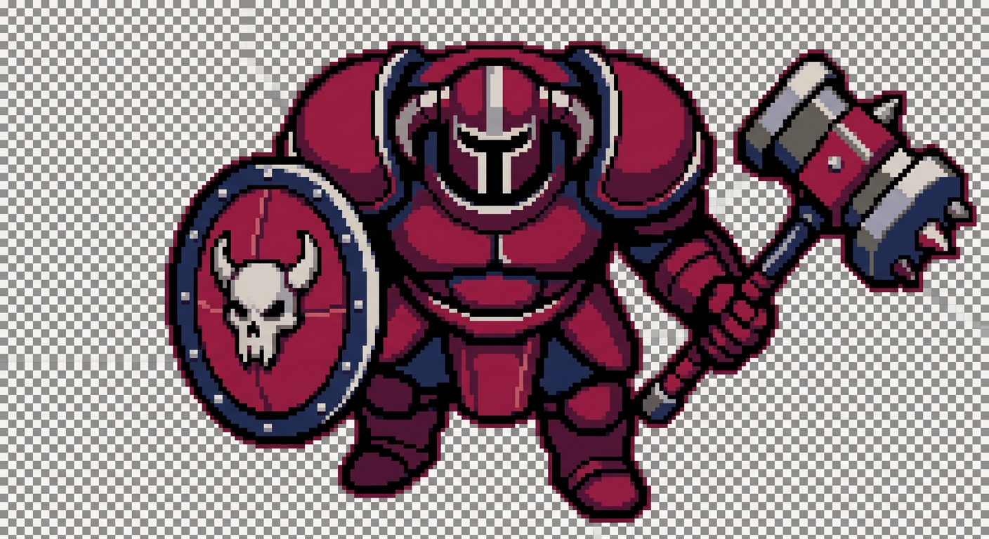 Image: pixel art top-down brute enemy sprite, 64x64, view