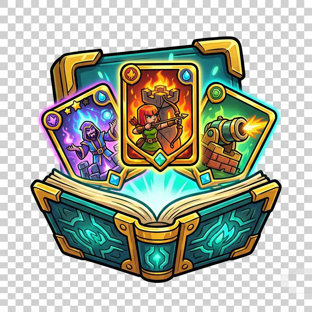 Image: Bold illustrated tower defense nav icon: a glowing