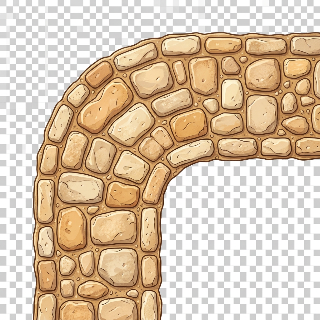 Image: stone path corner tile, top-down view, warm sandy 