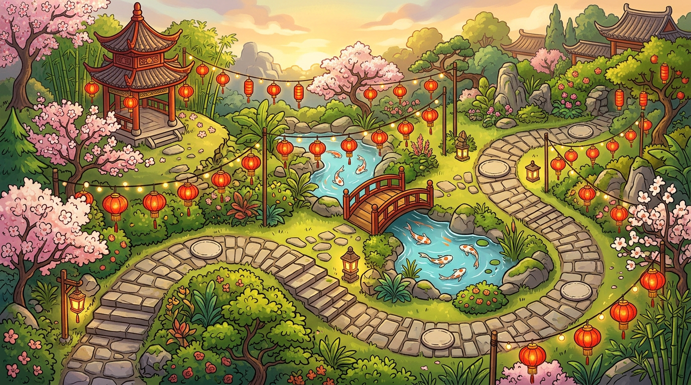Image: Chinese New Year board game background map, top-do