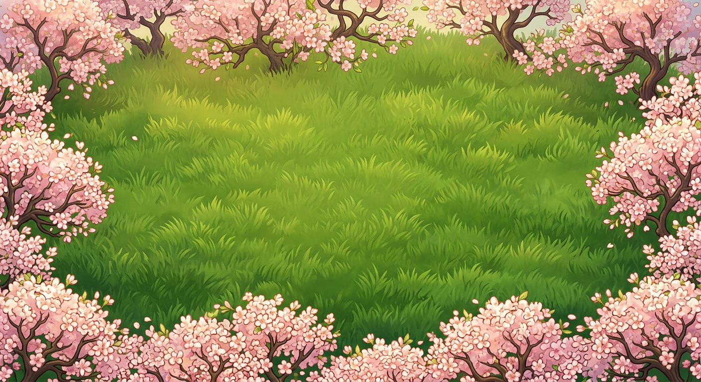 Image: Chinese garden background, lush green grass field,