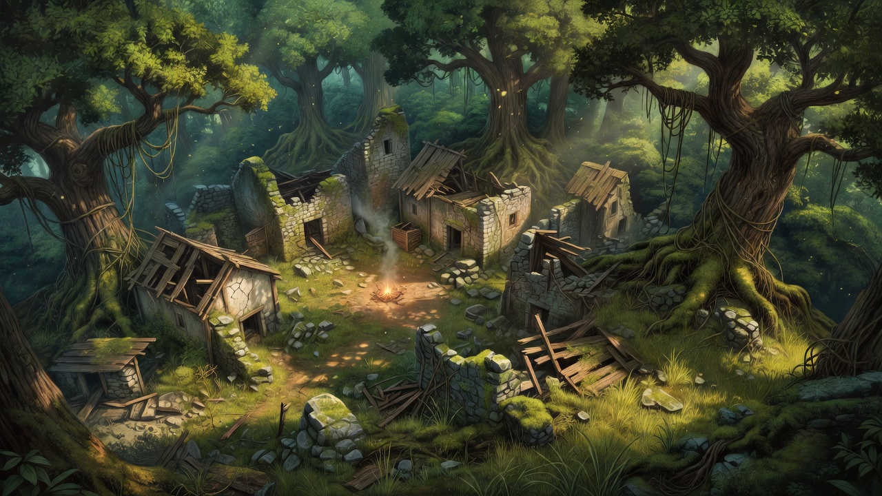 Broken Village in Lush Forest - Concept