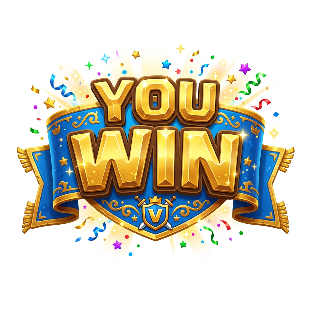 Image: A mobile game victory banner that reads "YOU WIN" 