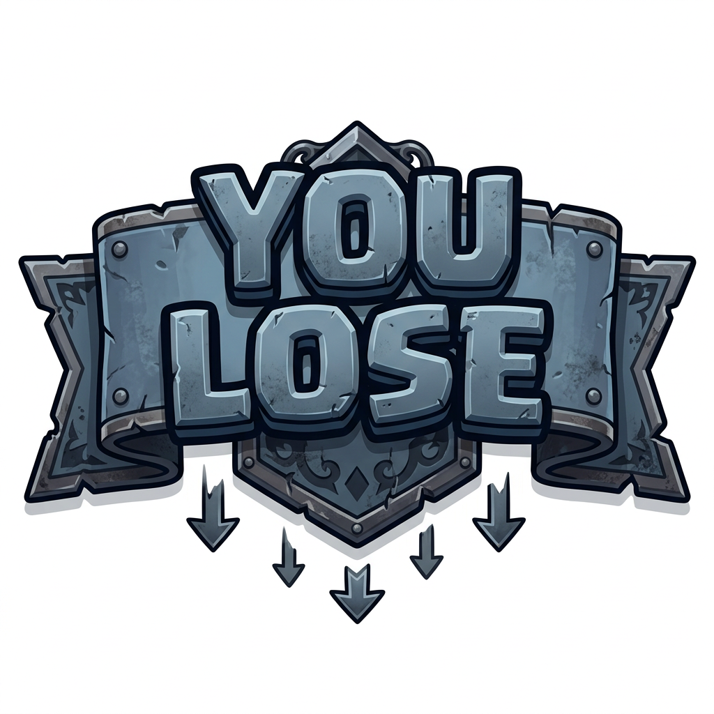 Image: A mobile game defeat banner that reads "YOU LOSE" 