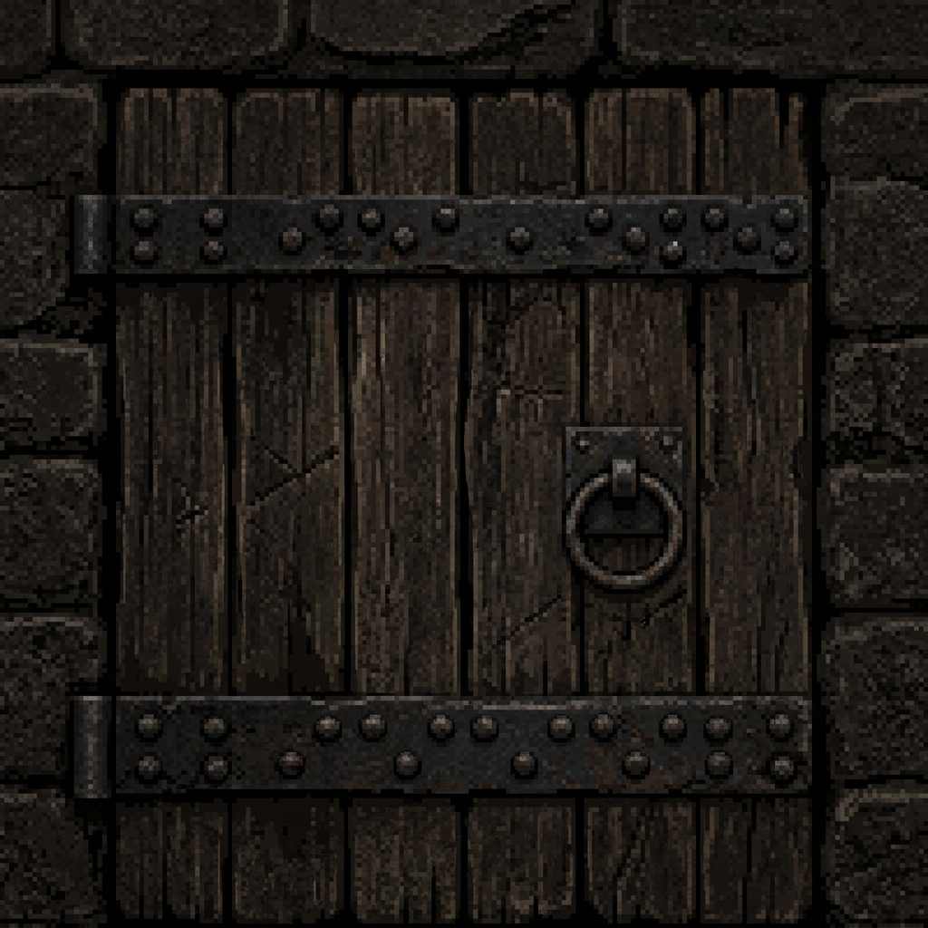 Image: Seamless texture of an old wooden dungeon door wit