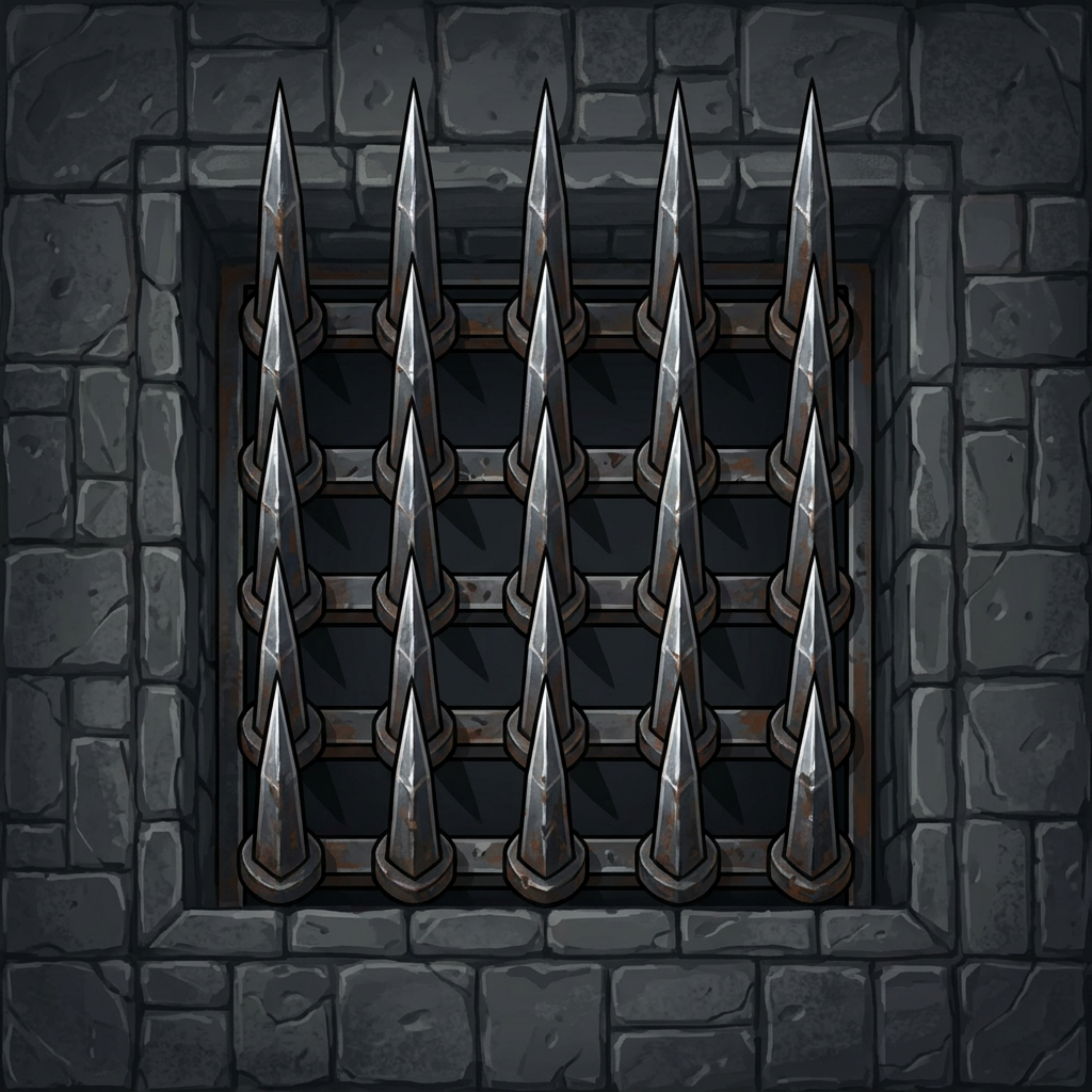 Image: 2D top-down video game floor trap tile: a deadly s
