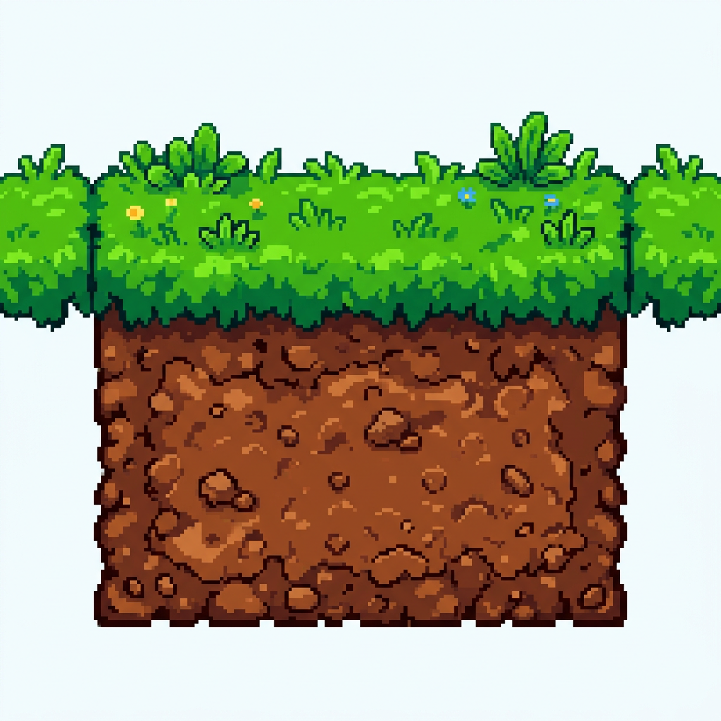 Image: 2D platform game ground tile with grass on top and
