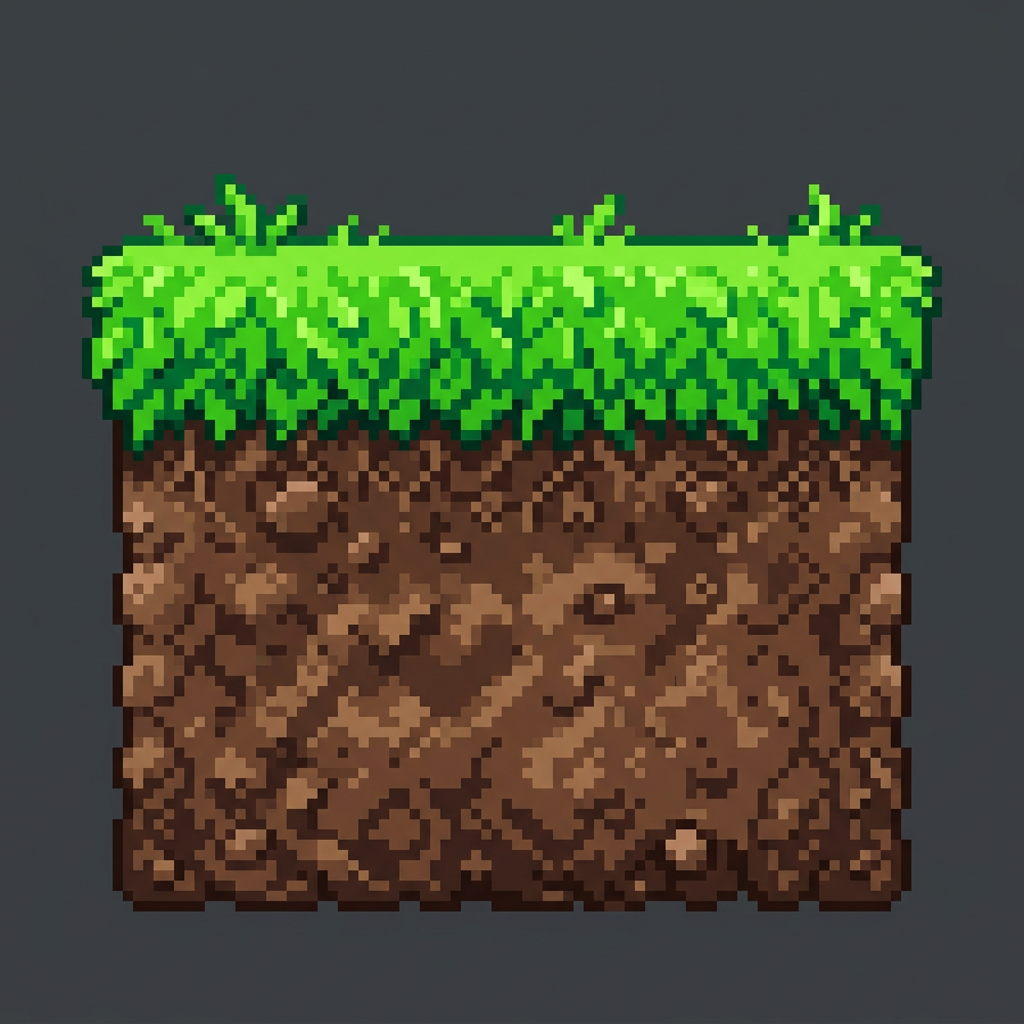 Image: 2D platform game ground tile with green grass on t