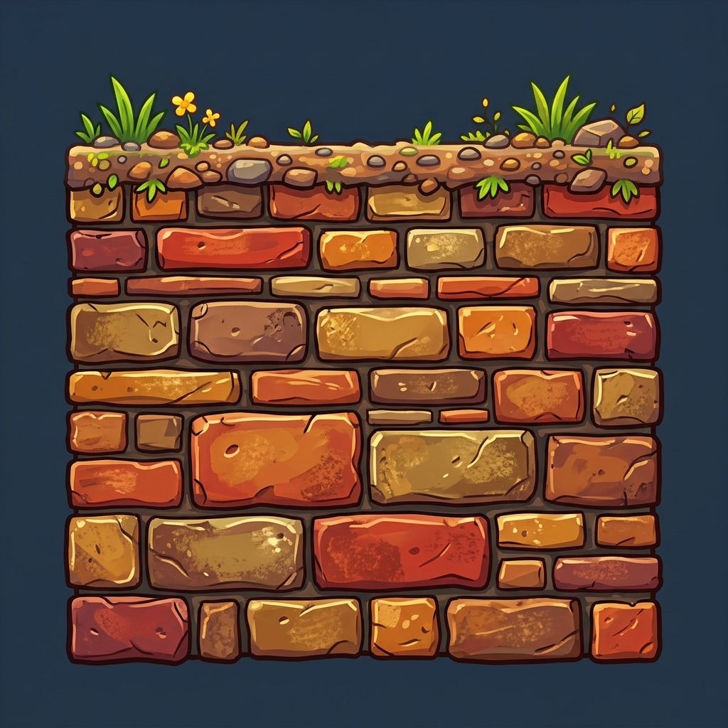 Image: 2D platform game ground tile, seamless brick/stone