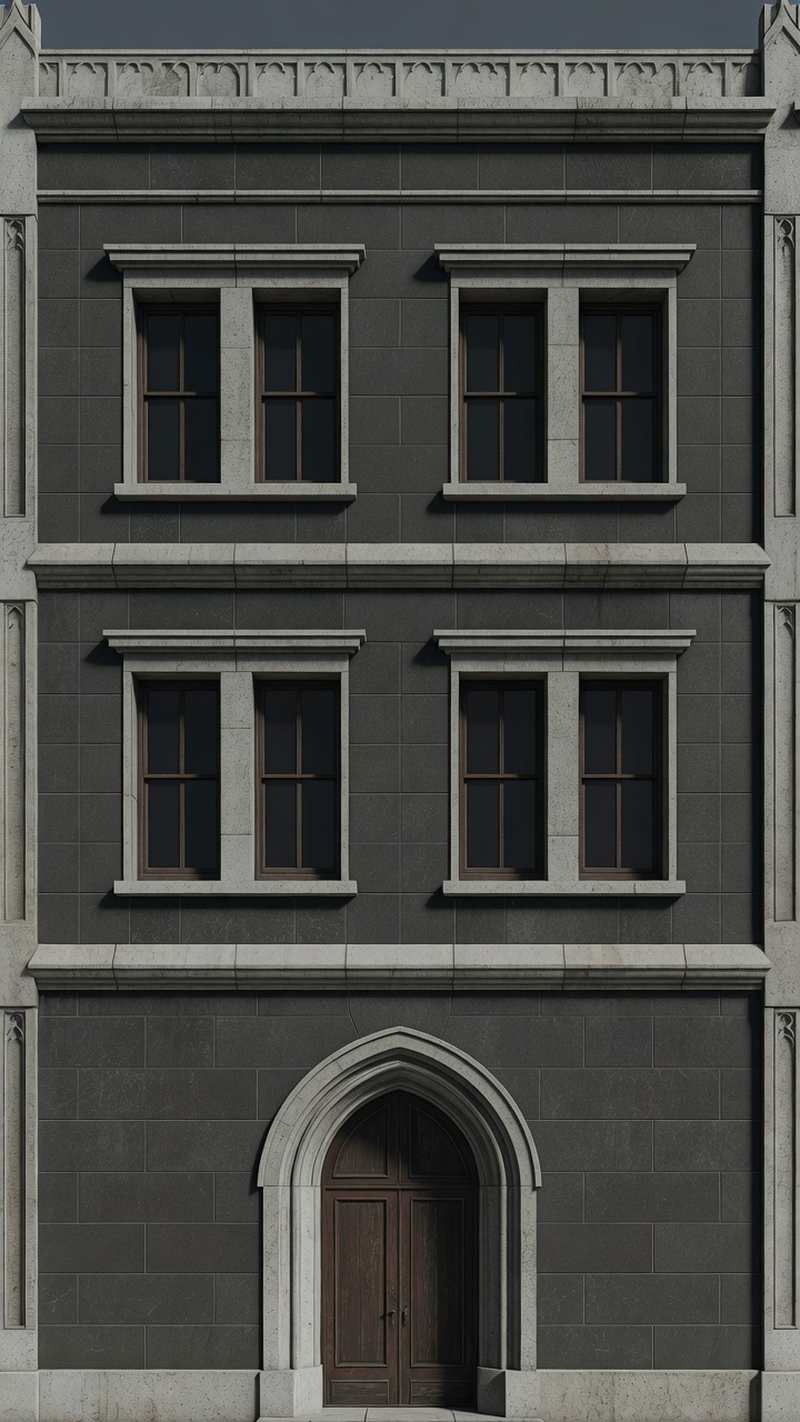 Vertical Building Facade with Door (2 / 2)