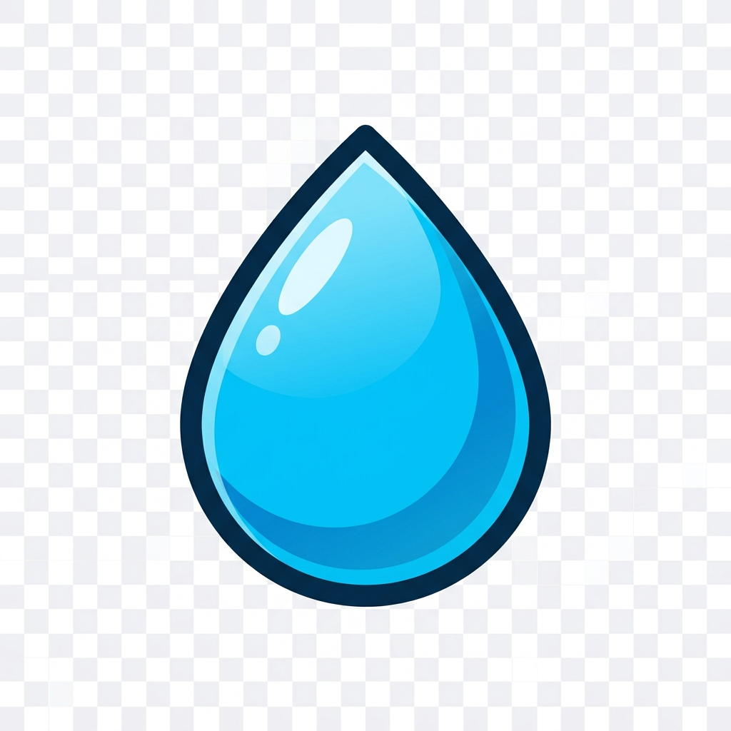 Image: A game UI icon of a single glossy blue water dropl