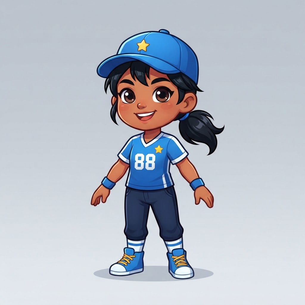Image: Full-body front-facing character design of a cute 