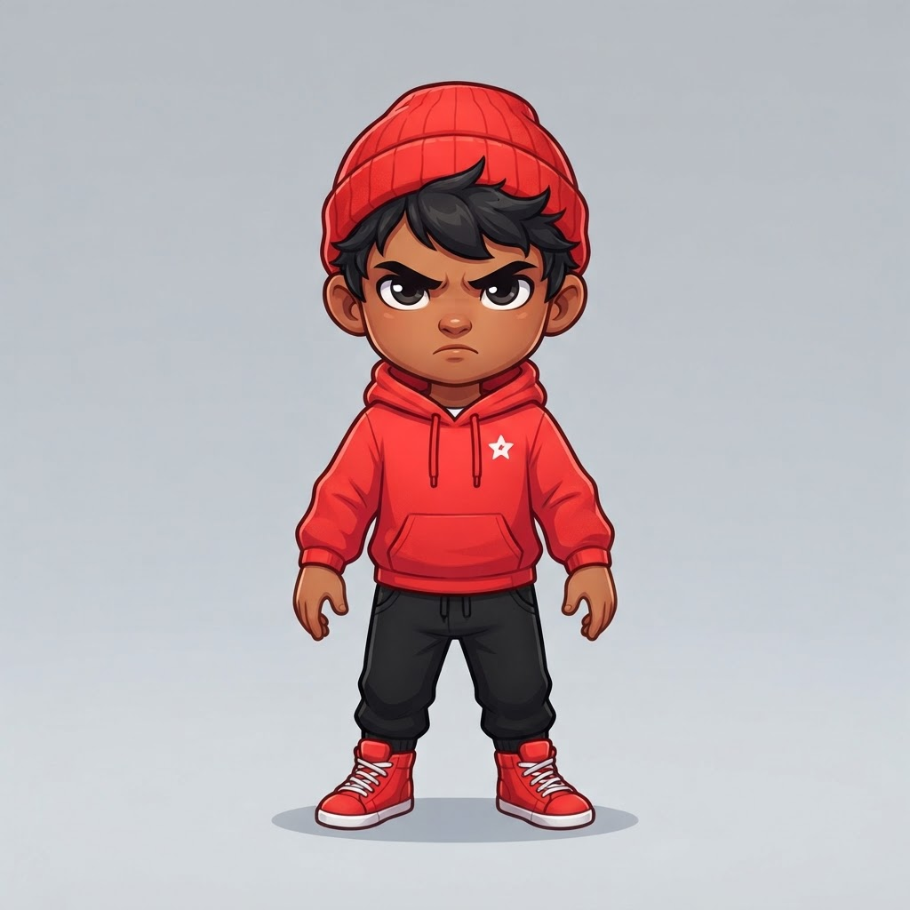 Image: Full-body front-facing character design of a cute 