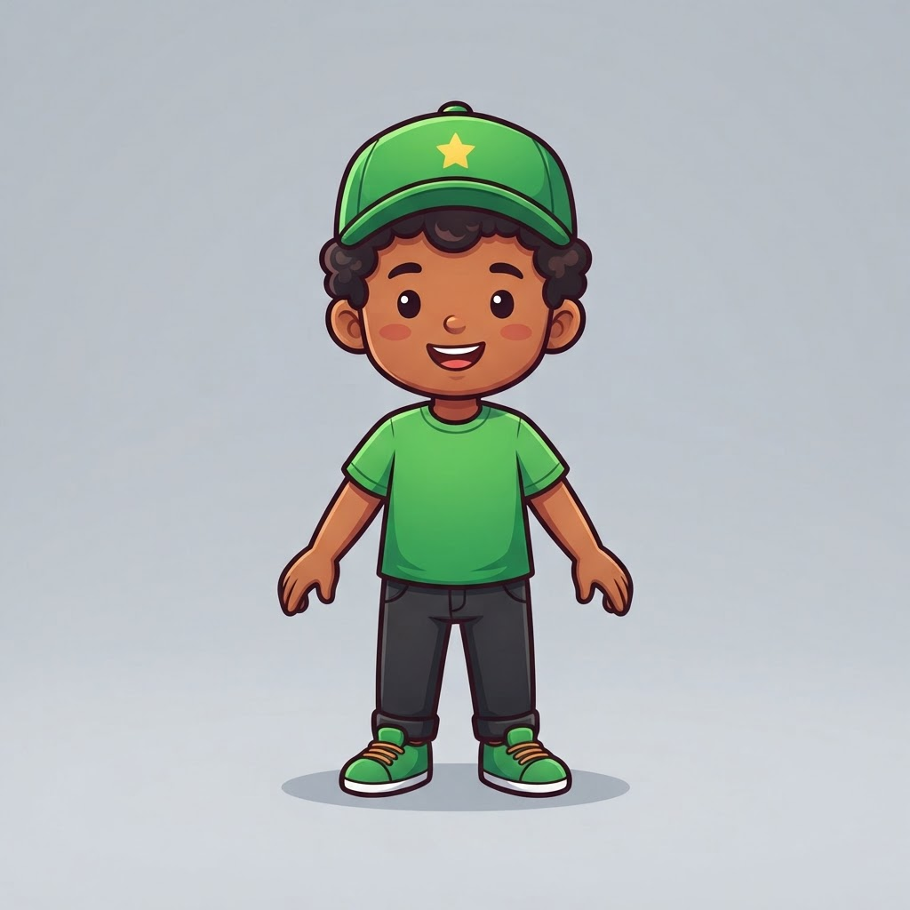 Image: Full-body front-facing character design of a cute 