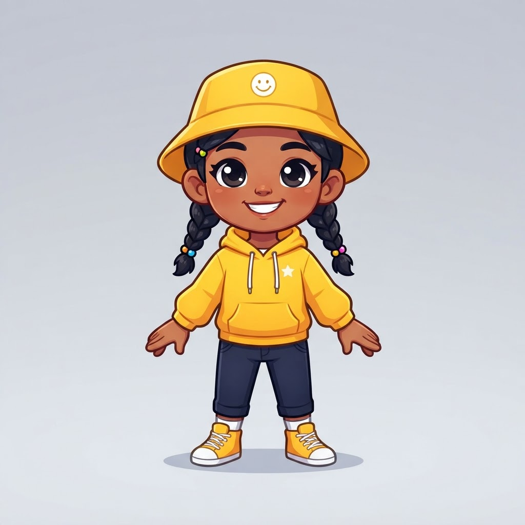 Image: Full-body front-facing character design of a cute 
