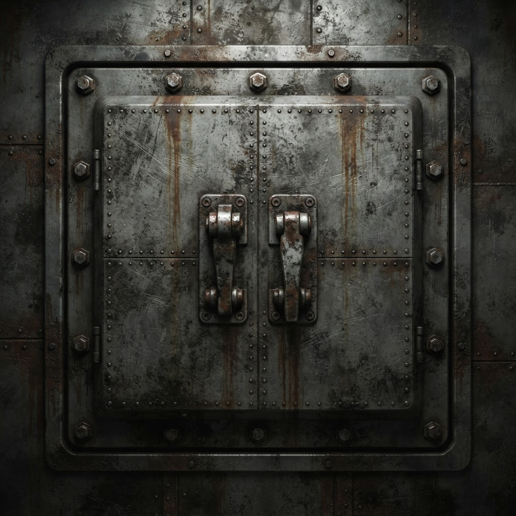 Image: Flat front-facing square worn metal access hatch p