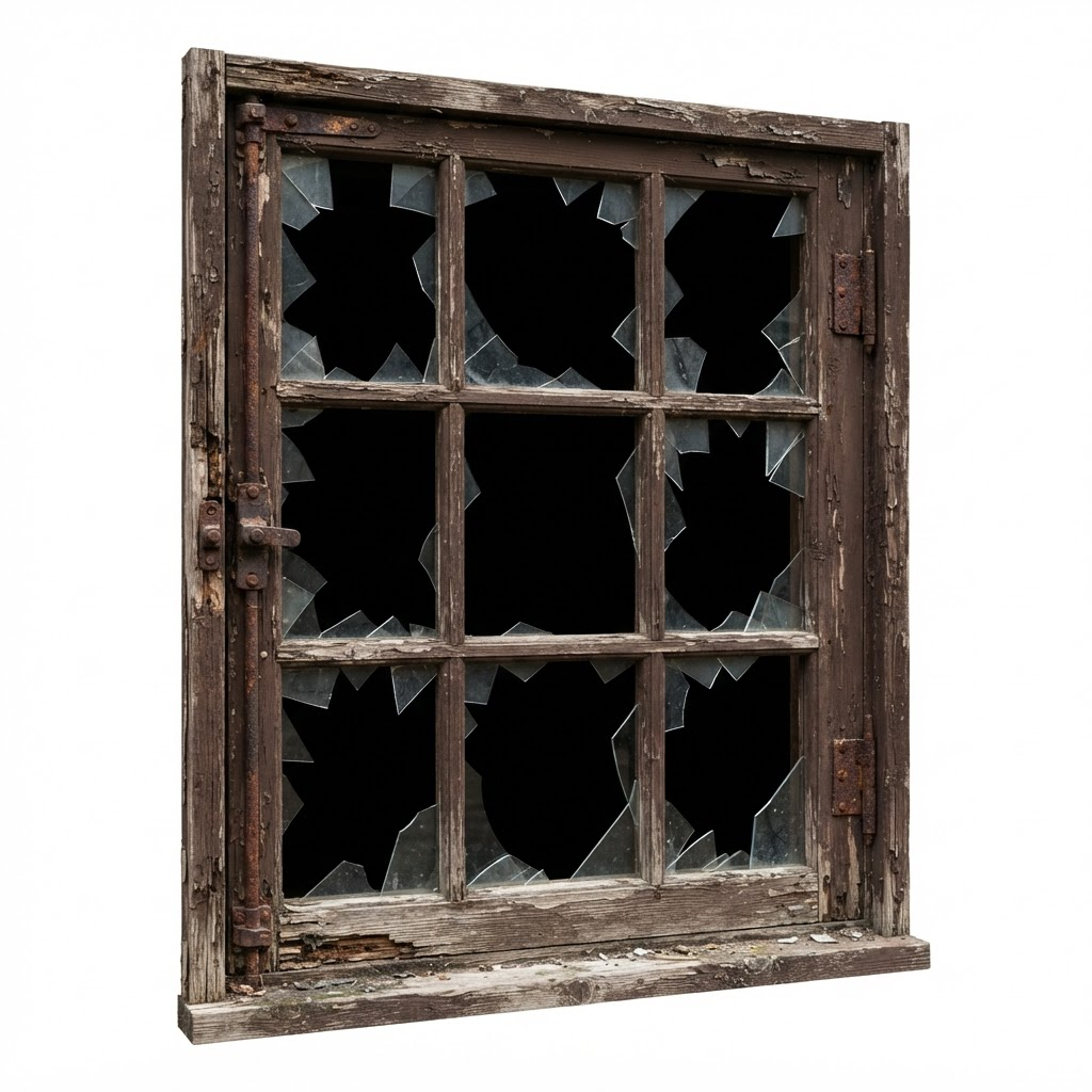 Broken Wooden School Window (1 / 4)