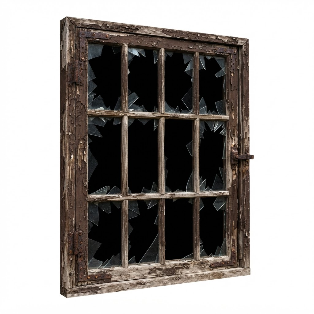 Broken Wooden School Window (2 / 4)