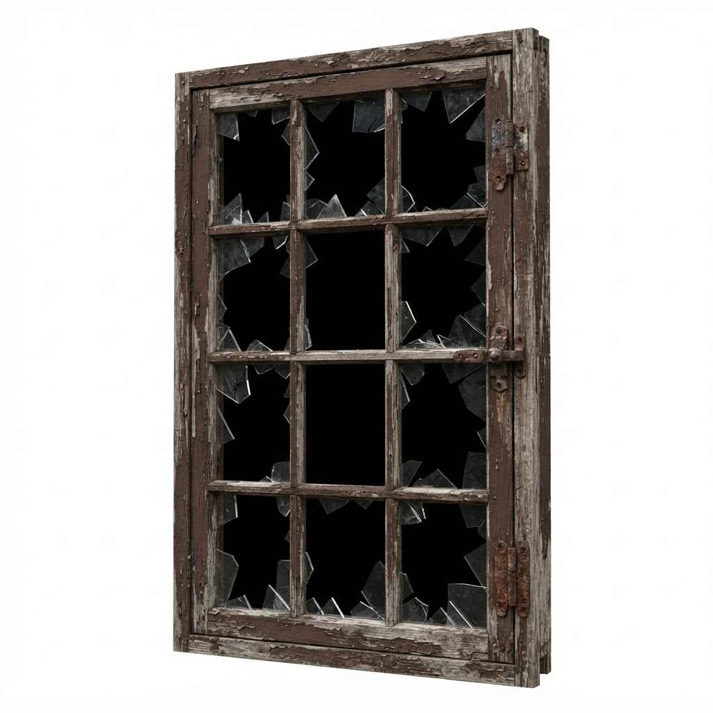 Broken Wooden School Window (3 / 4)