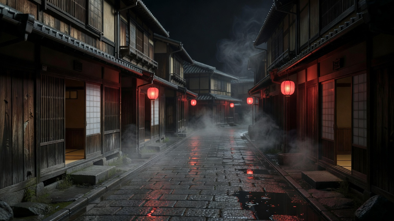 Kyoto Night Streetscape - Horror Game Concept