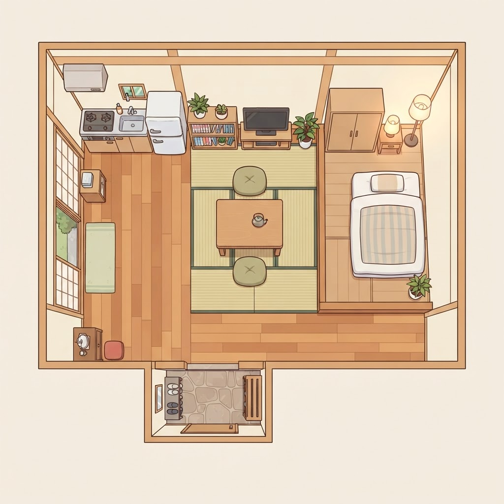 Image: Top-down 2D game background, bird's-eye view of a 