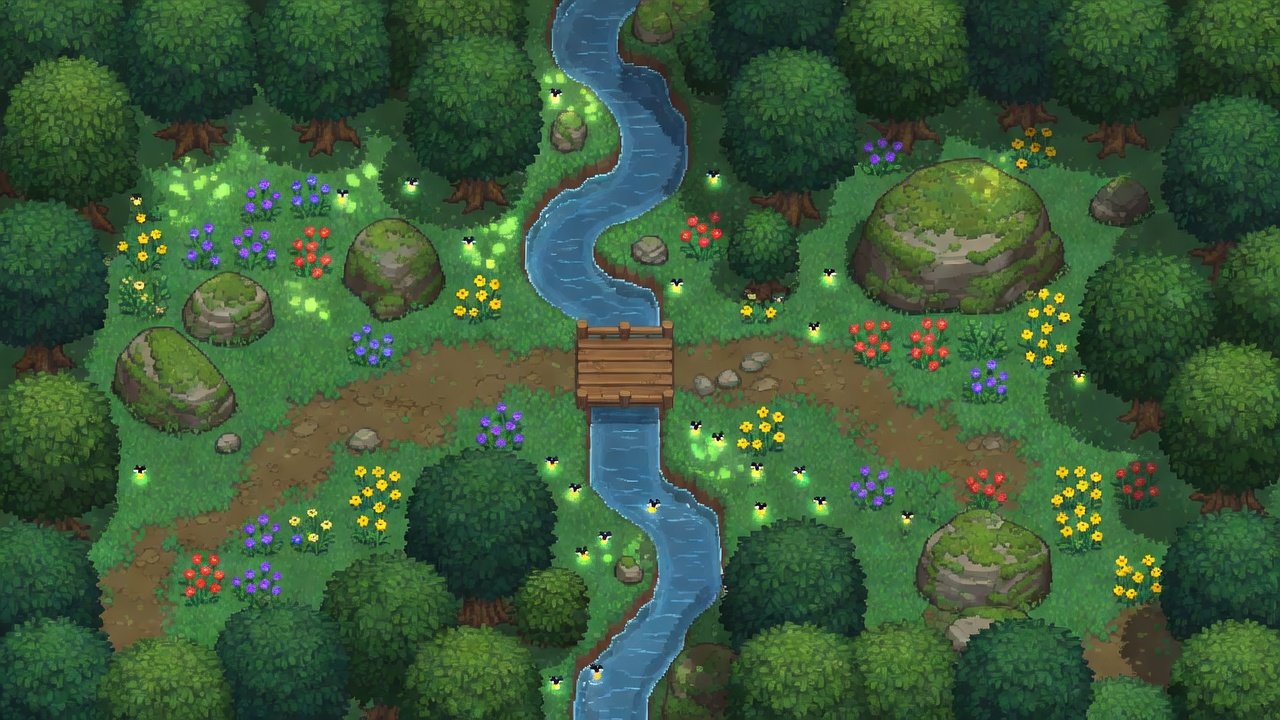 Forest Stream Scene - Pixel Art Background
