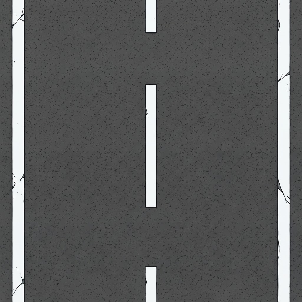 Image: Cel-shaded anime style dark asphalt road texture, 
