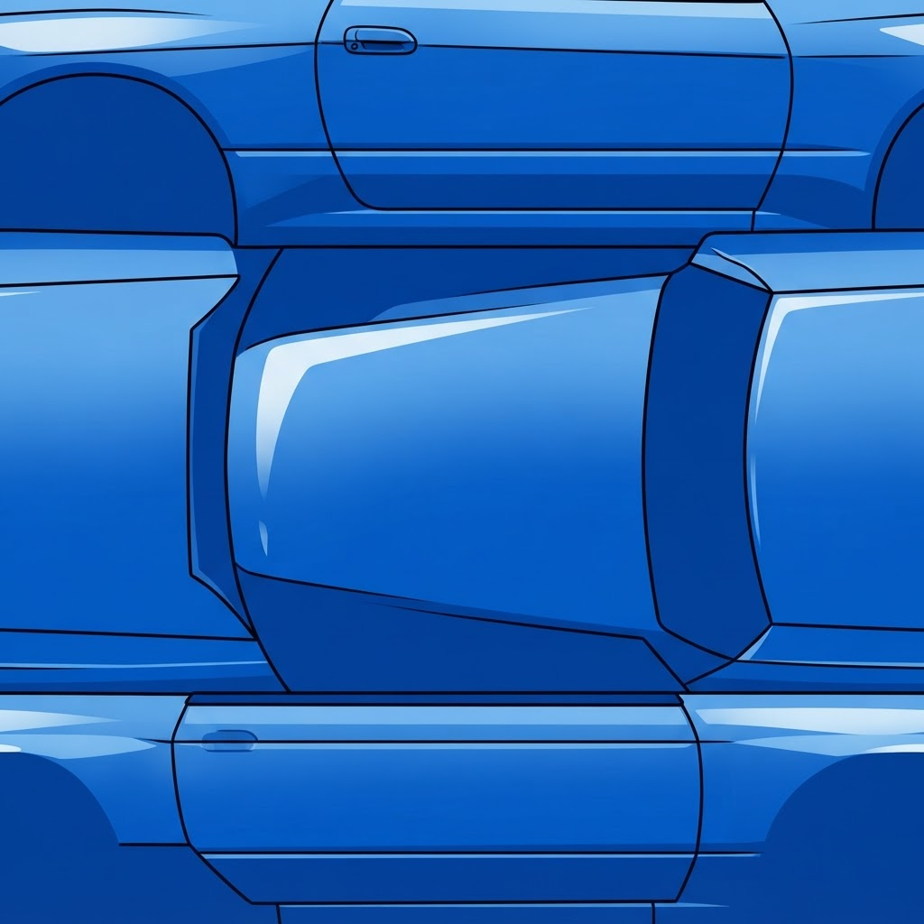 Image: Cel-shaded anime style glossy car paint metal text