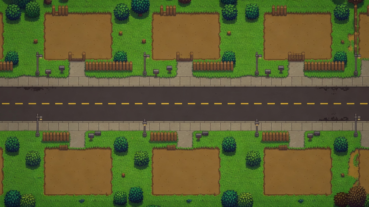 Suburban Neighborhood Background - Top Down Pixel Art