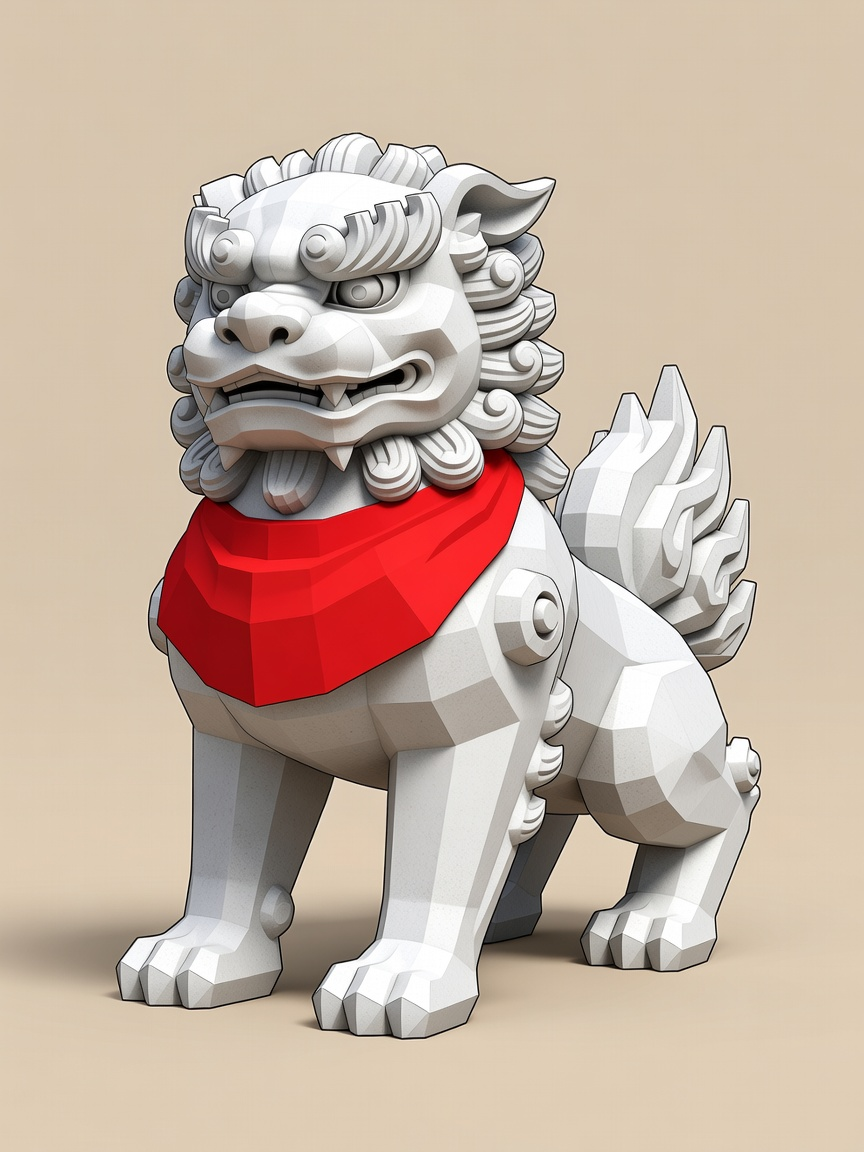 Komainu Concept 2 - White Stone Ungyou with Red Bib