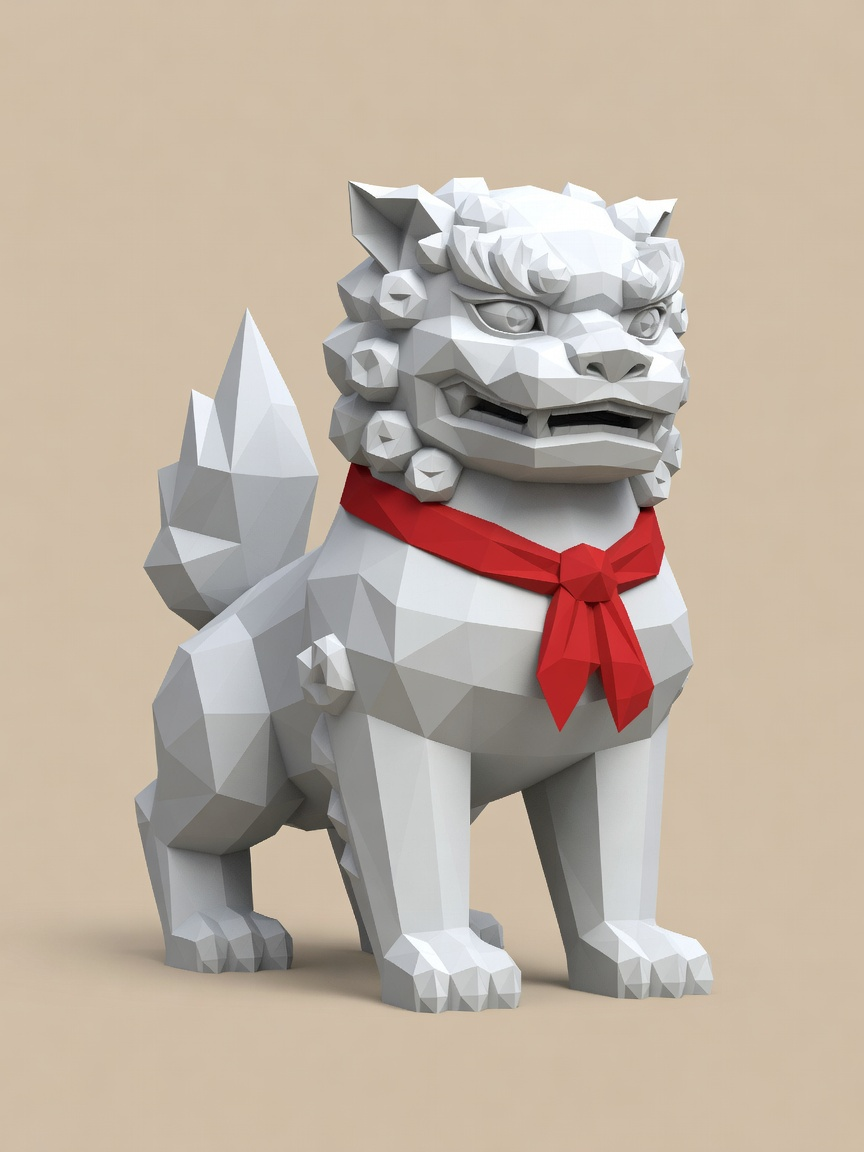 Komainu Concept 2 - White Stone Ungyou with Red Bib