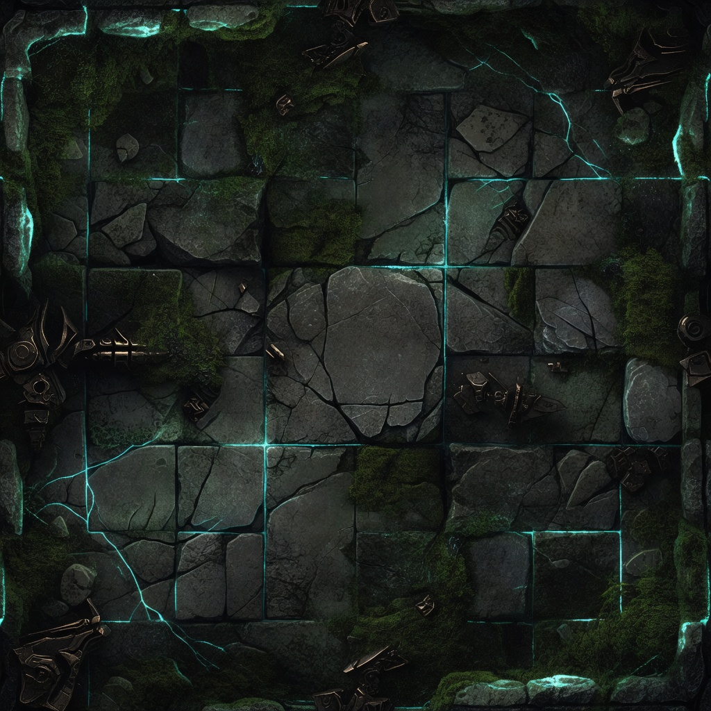 Terrain Texture - Ancient Mossy Stone with Cyan Veins