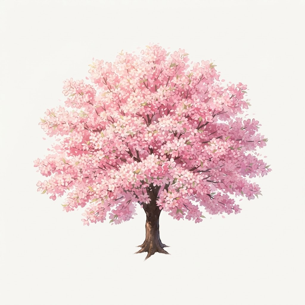 Image: Single cherry blossom sakura tree in full pink blo