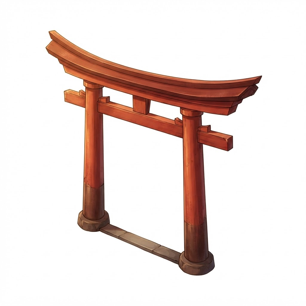Image: Red torii gate seen from the front slightly above 