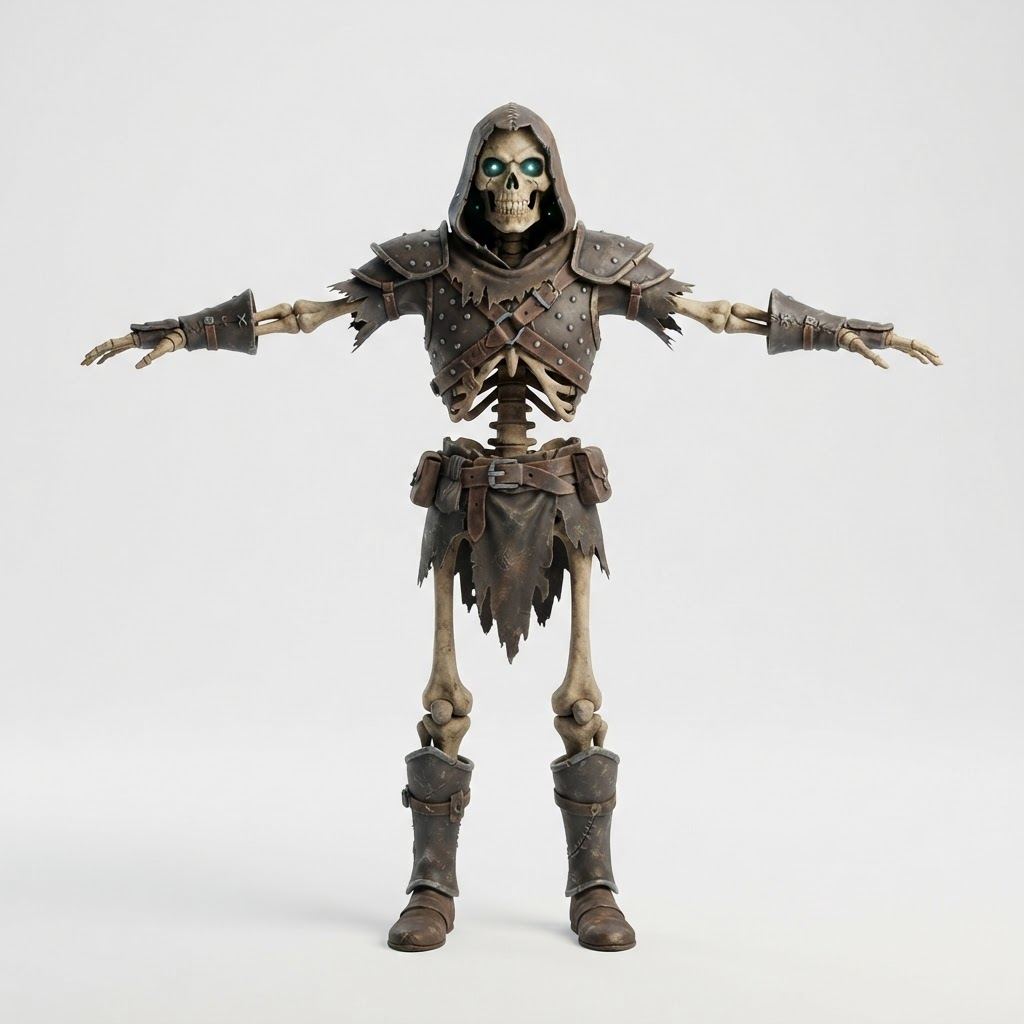 Image: An undead skeleton warrior wearing tattered dark l