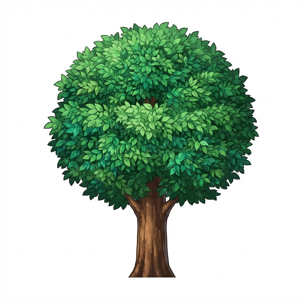 Image: A single large leafy green tree game asset seen fr
