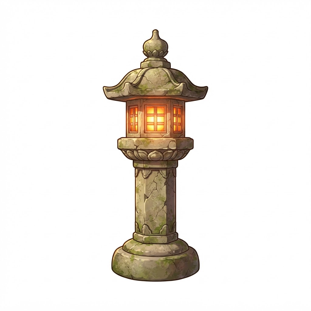 Image: A single japanese stone lantern (toro) game asset 