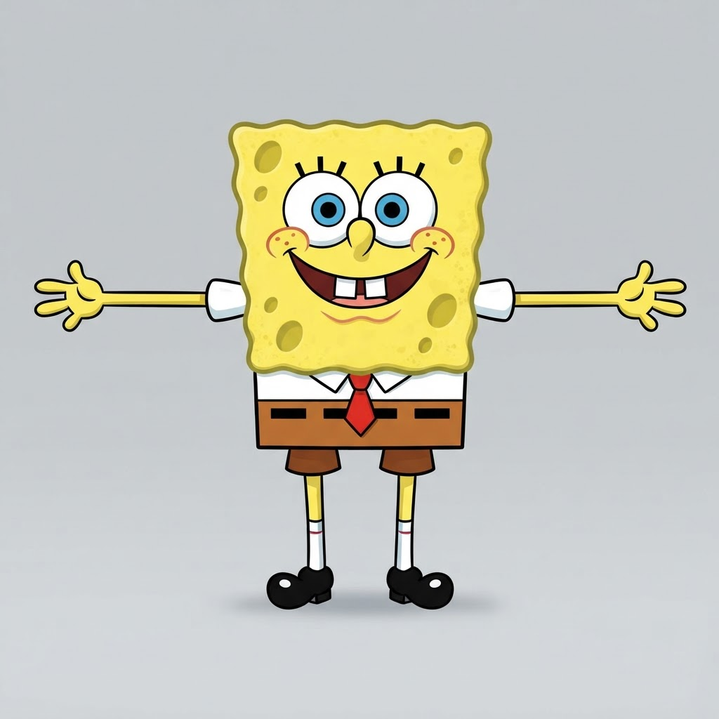 Image: full body character reference of a cheerful rectan