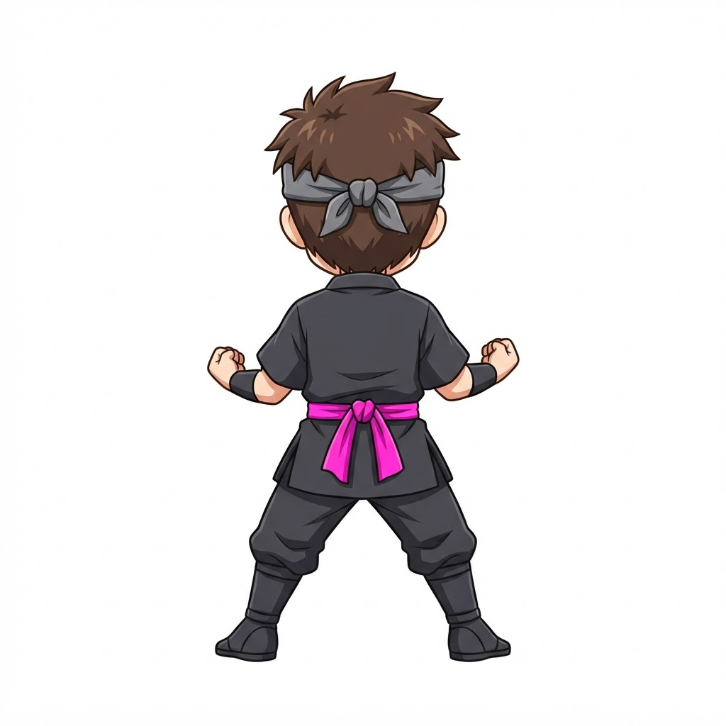 Image: anime chibi ninja boy seen completely FROM BEHIND 