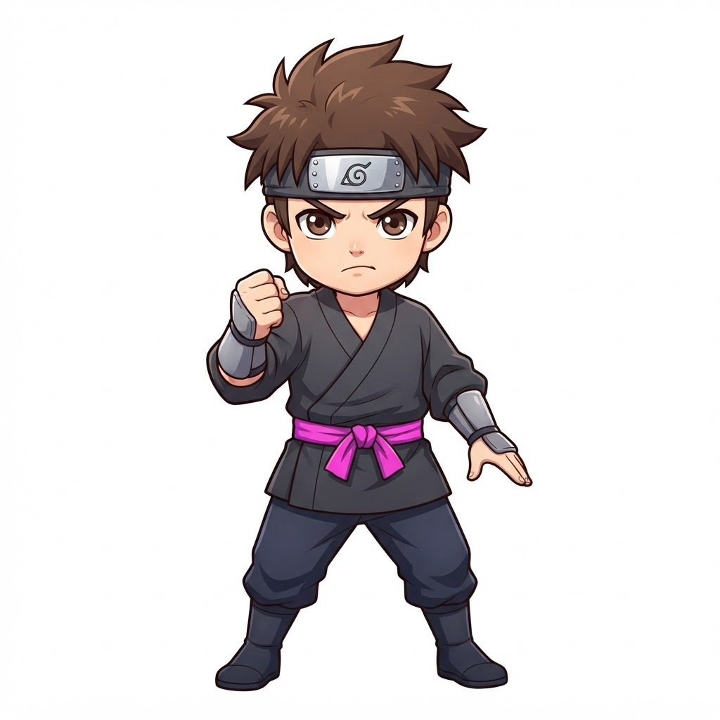 Image: anime chibi ninja boy facing the camera (FRONT vie